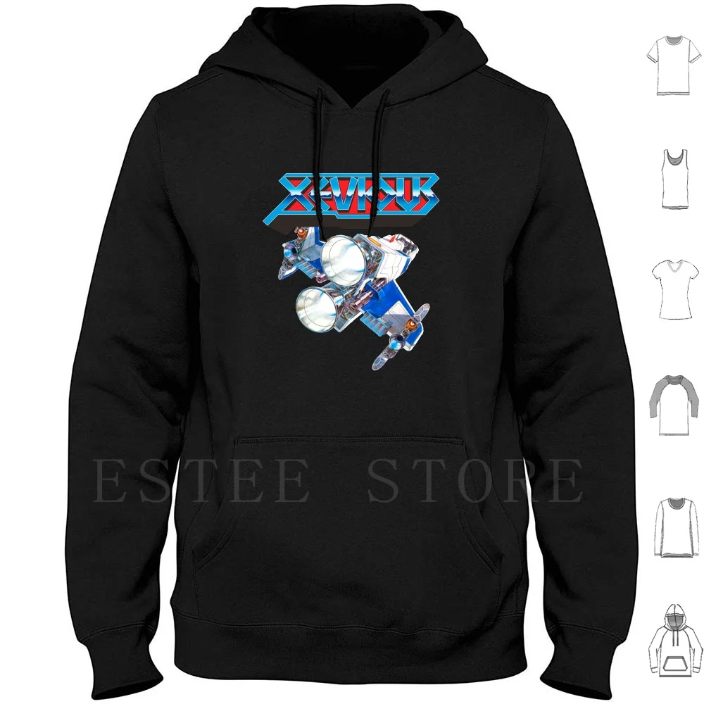 Xevious Logo (Nave) Felpe Con Cappuccio Japan Gaming Retro Gamer Shmup Namco Space Invasers Videogiochi Videogioco Msx Pc