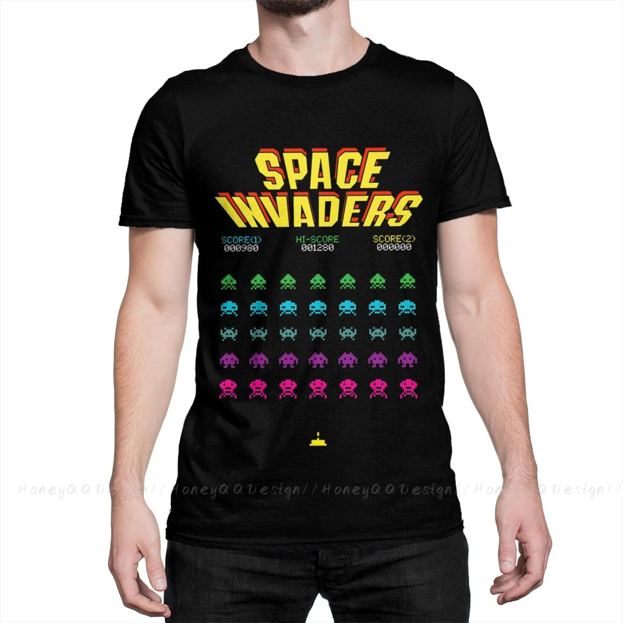 70S 80S Arcade Game Space Invass T-Shirt Uomo 100% Cotone Manica Corta Estiva Casual Plus Size Camicia Adulti