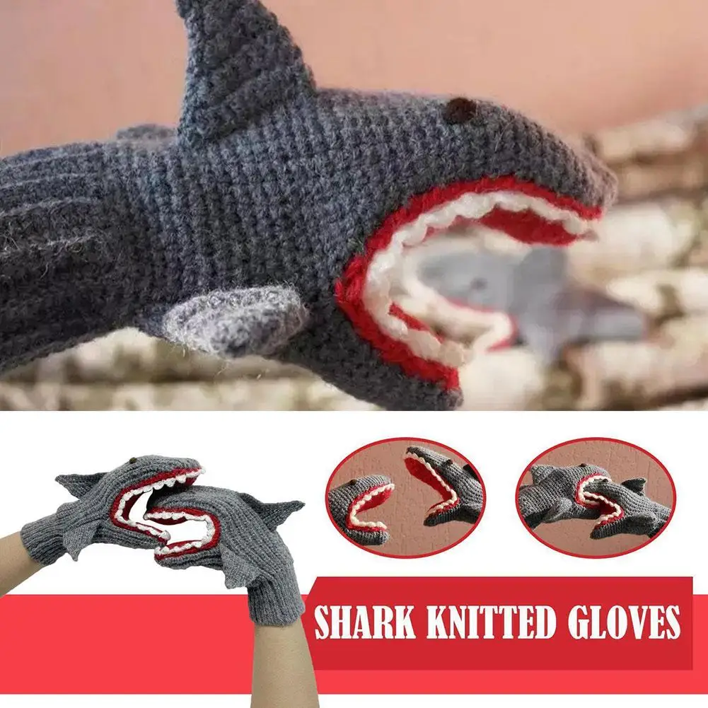 Herbst/Inverno 2023 Neue Cartoon Blau Grau Shark Beixen Finger Warme Halbe Hand Handschuhe Handschuhe J5R3