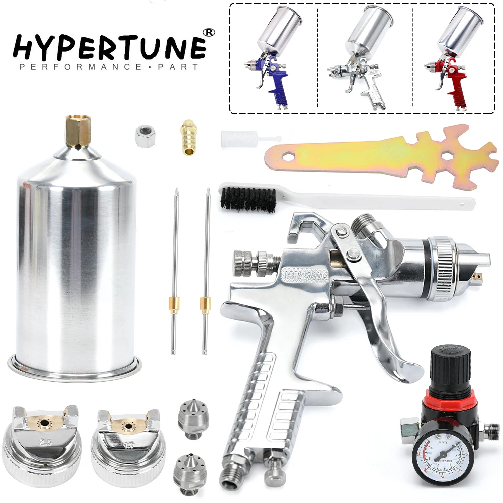 Pistola A Spruzzo Professionale Hvlp Da 2.5Mm Kit Pistola A Spruzzo Per Alimentazione A Gravità Hvlp Con Primer Per Vernice Regolatore Metal Flake 1L 