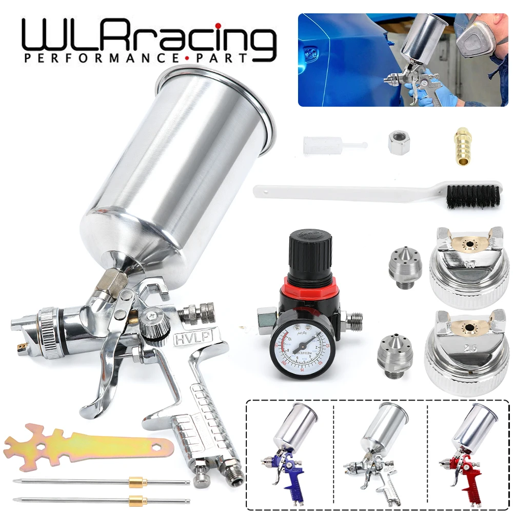 Pistola A Spruzzo Professionale Hvlp Da 2.5Mm Kit Pistola A Spruzzo Per Alimentazione A Gravità Hvlp Con Primer Per Vernice Regolatore Metal Flake 1L 