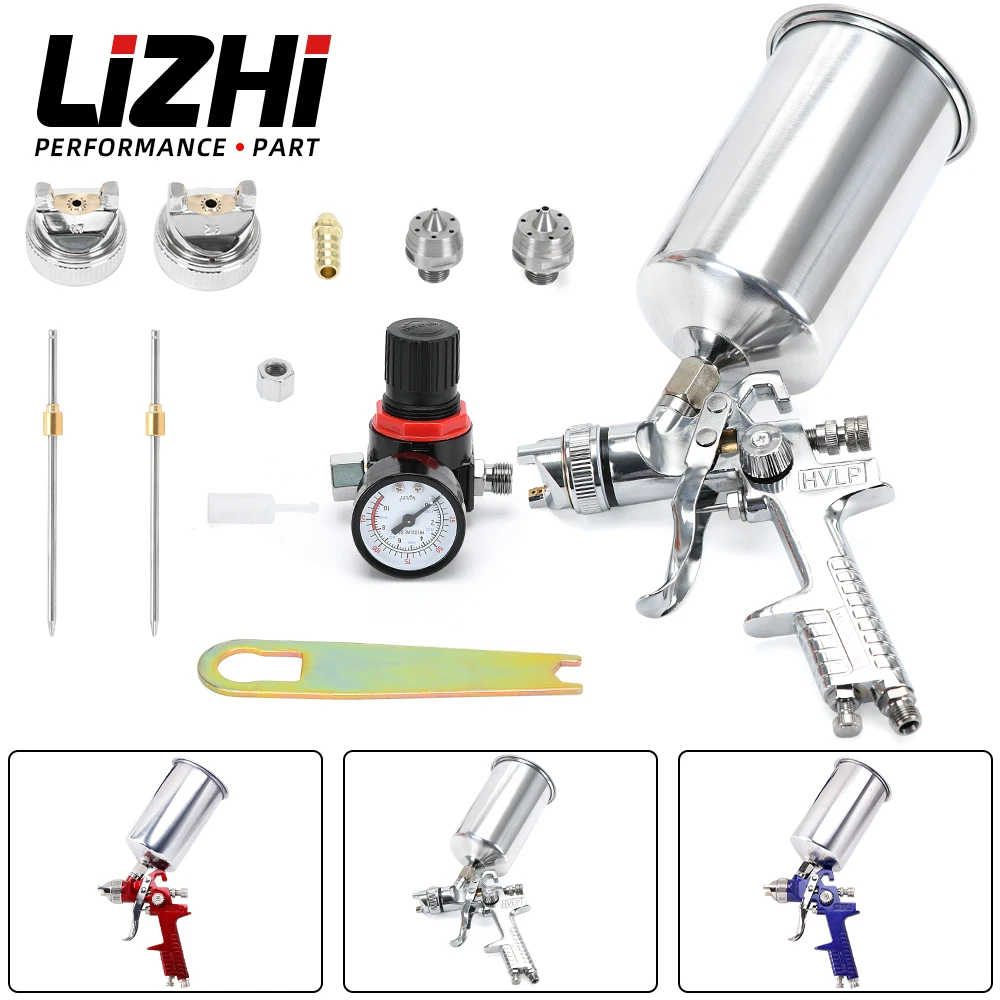 Pistola A Spruzzo Professionale Hvlp Da 2.5Mm Kit Pistola A Spruzzo Per Alimentazione A Gravità Hvlp Con Primer Per Vernice Regolatore Metal Flake 1L 