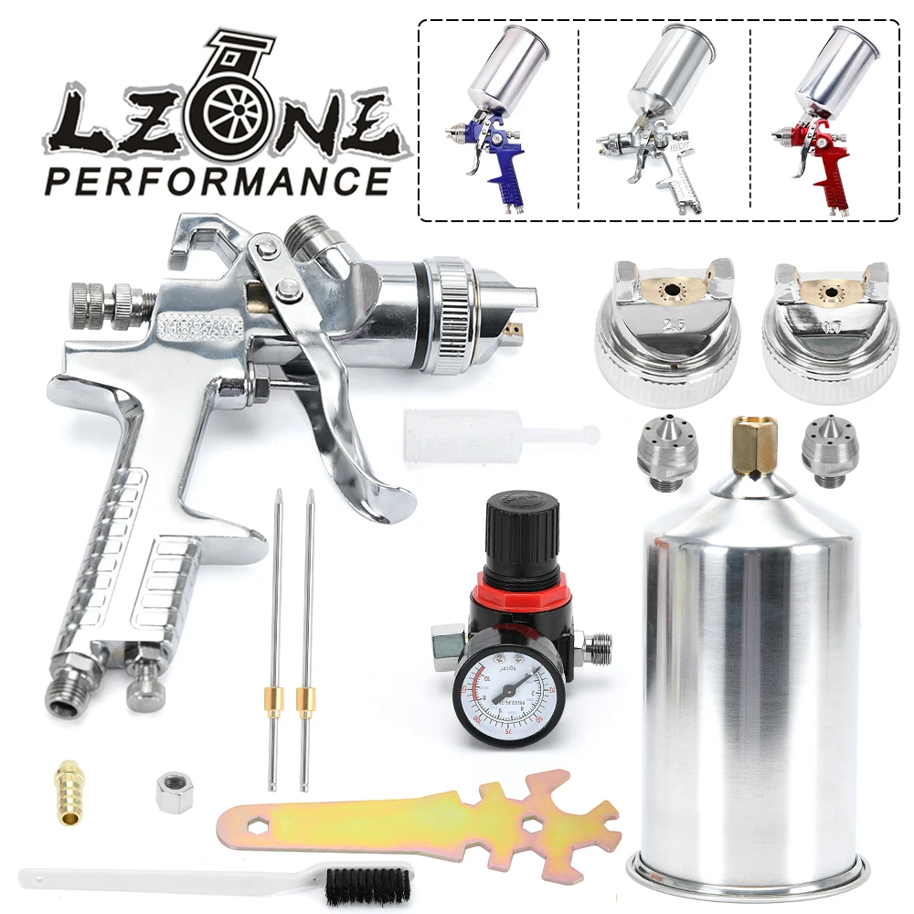 Pistola A Spruzzo Professionale Hvlp Da 2.5Mm Kit Pistola A Spruzzo Per Alimentazione A Gravità Hvlp Con Primer Per Vernice Regolatore Metal Flake 1L 