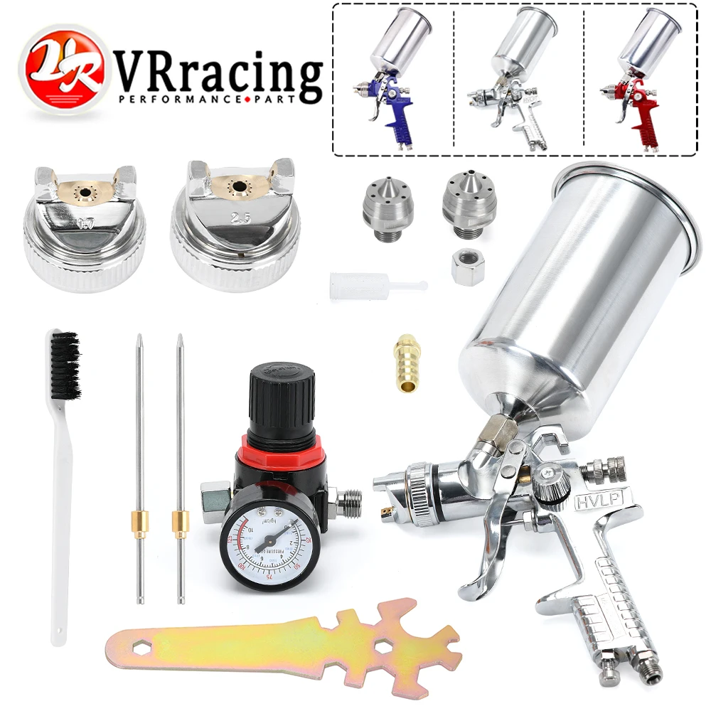 Pistola A Spruzzo Professionale Hvlp Da 2.5Mm Kit Pistola A Spruzzo Per Alimentazione A Gravità Hvlp Con Primer Per Vernice Regolatore Metal Flake 1L 