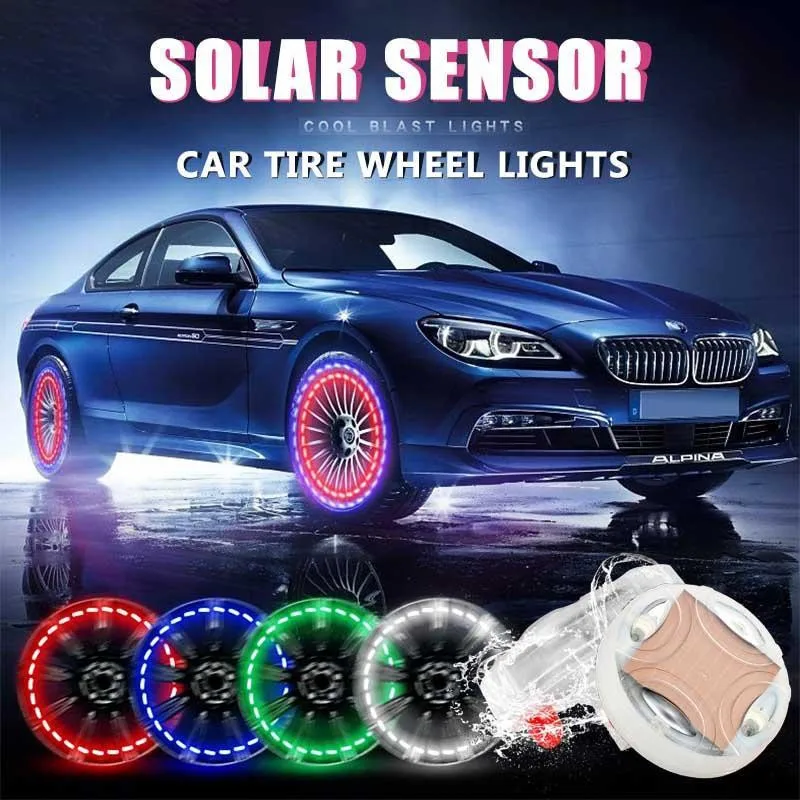 Solar Smart Tire Light Automobile Car Wheel Lights Ugello Tappi Per Valvole Mozzo Per Auto Fluorescente Luminoso Led Tappi Per Valvole Per Pneumatici 