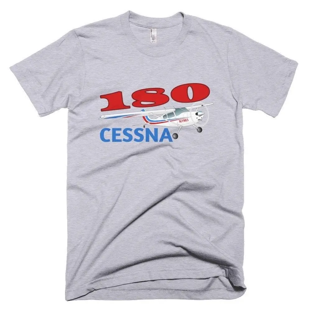 100% Cotone Stampa Uomo Estate O-Collo Cessna 180 (Rosso/Blu) T-Shirt Aereo-Personalizzata Con T-Shirt N #