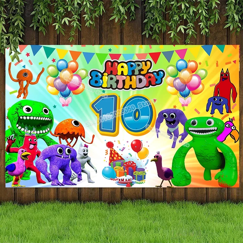 Garten Of Banban Party Background Cartoon Birthday Poster Template Photography Background Kids Birthday Party Supplies Decoration