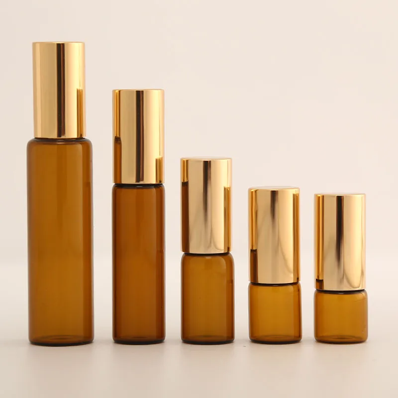 1Ml 2Ml 3M 5Ml 10Ml Ambra Roll On Roller Bottiglia Per Oli Essenziali Di Profumo Riutilizzabile Bottiglia Di Deodorante Contenitori Con Coperchio D'Or