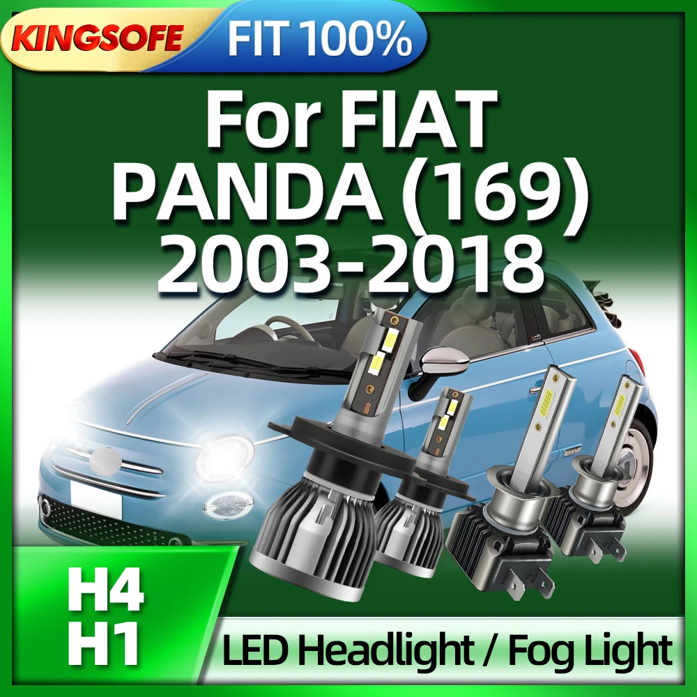 Kingsofe H4 Ha Condotto Le Luci Dell'Automobile Del Faro 26000Lm H1 Fendinebbia Per Fiat Panda (169) 2003 2004 2005 2006 2007 2008 2009 2010 2011-2018