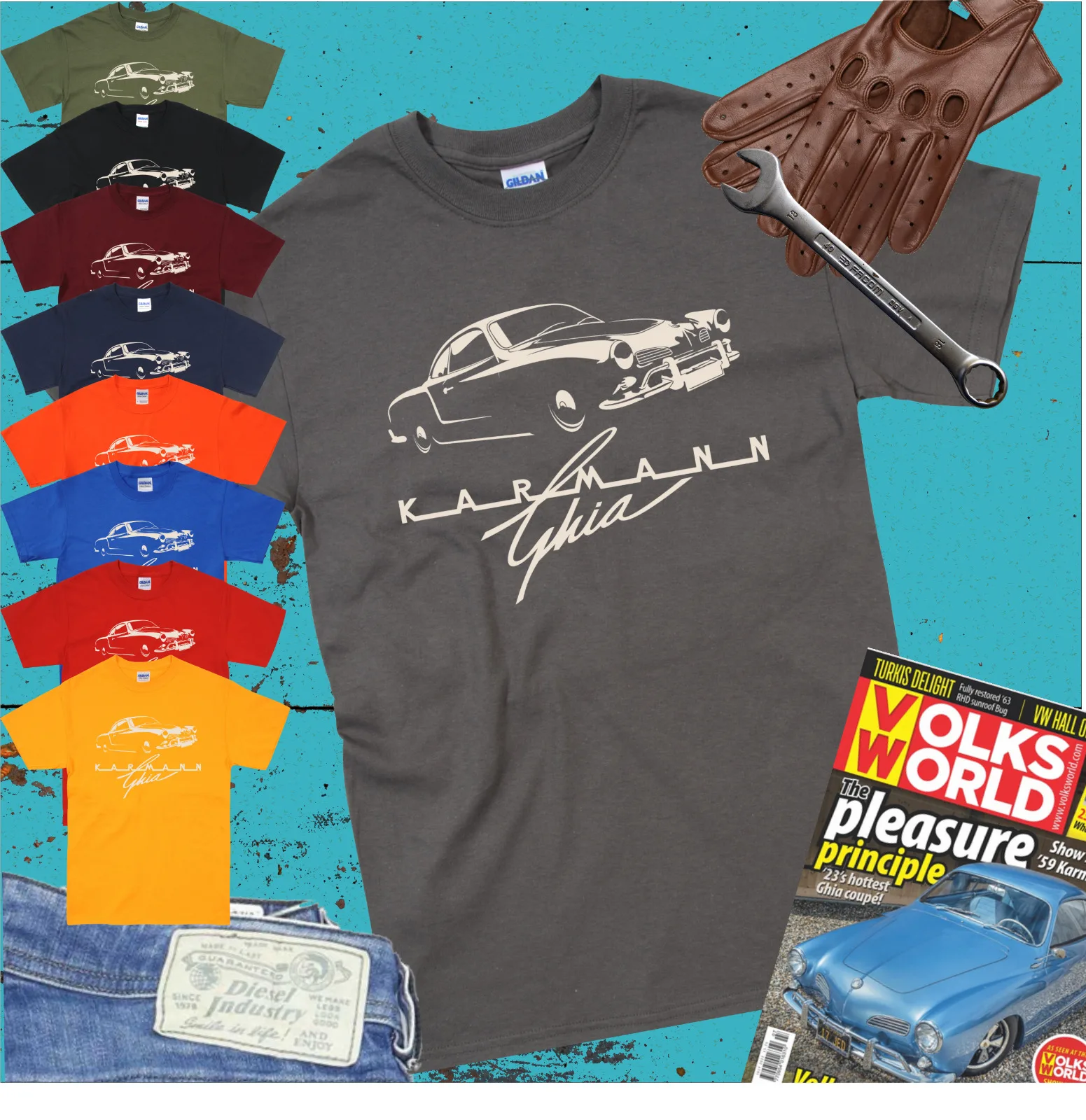 Karmann Ghia T Shirt Classic Car Vintage Retro Hotrod Ratrod Cruiser