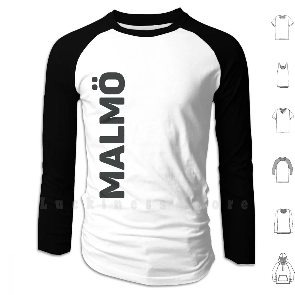 Malm? Felpe Con Cappuccio Malm? Svezia Viaggiare Malm? Malm Di Testo Verticale? Testo Laterale Malm? Testo Nero