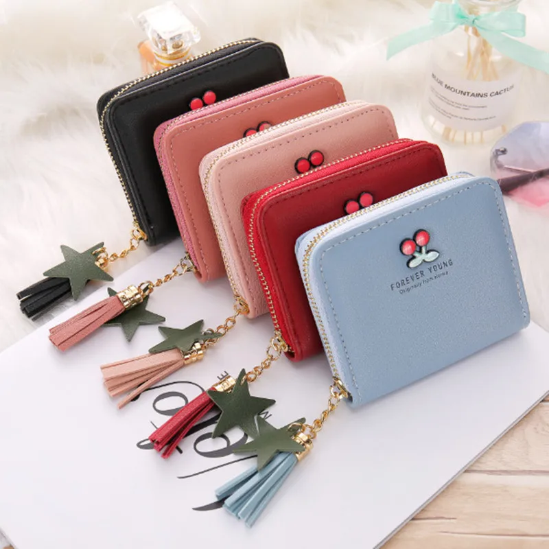 New Zipper Bag Cherry Portafoglio Piccolo Donna Lady Borse Corte Semplice Piccola Stampa Cartoon Student Card Holder Portatafglio Donna