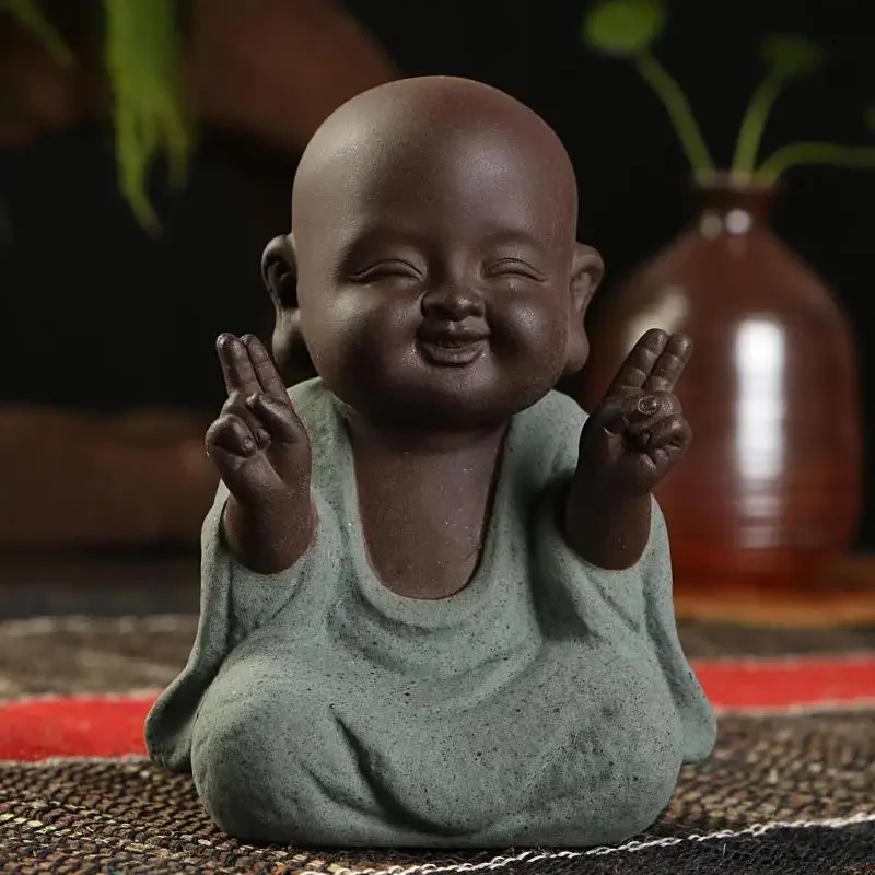 Buda Statue Buddha Figurine Monk Purple Sand Tea Budas Decorativos Figuras Bouddha India Statue Per La Decorazione Scultura