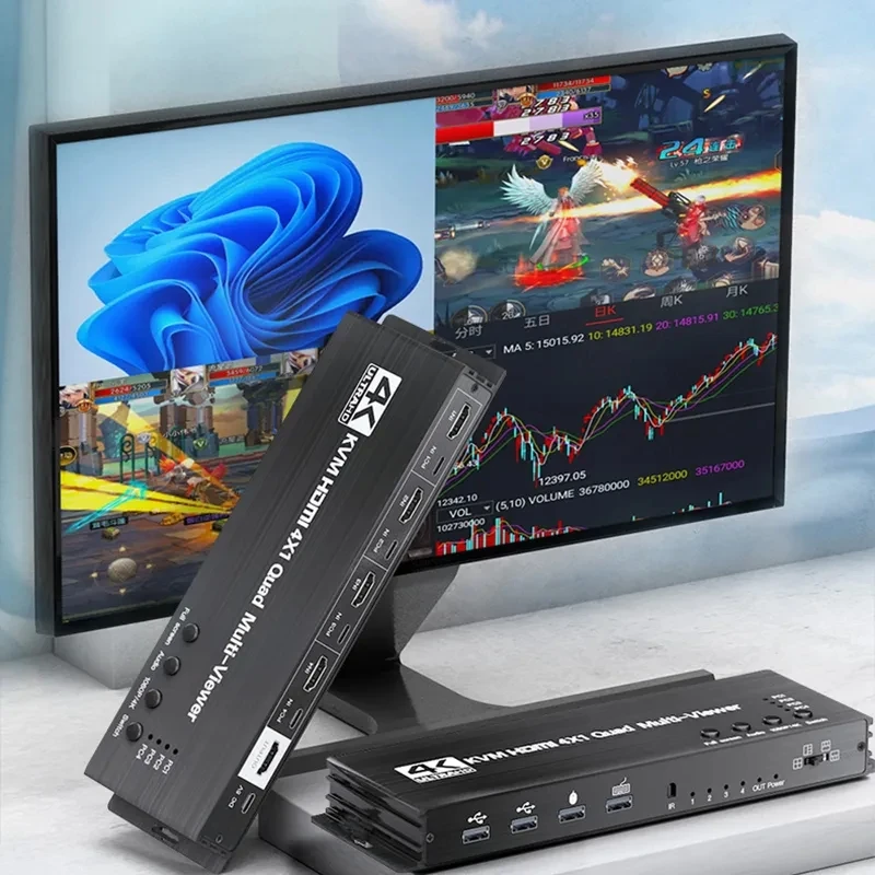 4 Porte Hdmi Quad Multi-Viewer Con Switch Kvm 4X1 Hdmi Kvm Multiviewer Interruttore Senza Soluzione Di Continuità Supporto Tastiera Mouse Per Pc Camer