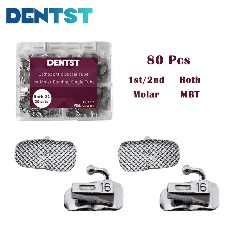 Dentst 20Sets/80Pcs Dental Ortodontic Buccal Tube 1St 2Nd Molar Bonable Non Convertibile Mesh Base 0.022 Single Tube Roth Mbt