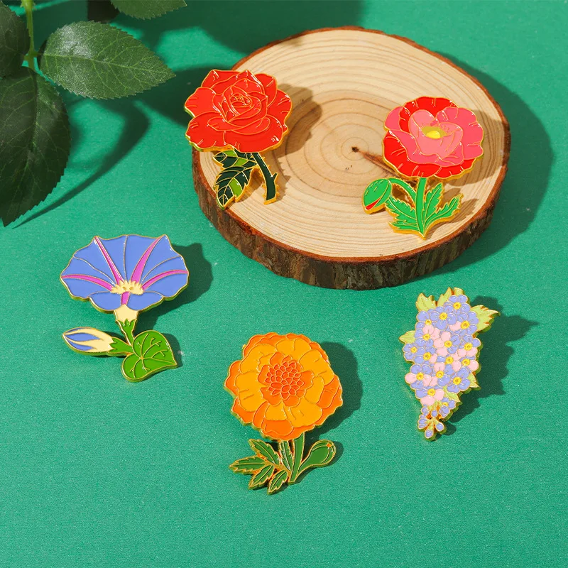 Exquisite And Bright Flower Plant Alloy Enamel Brooch Exquisite Fashion Rose Petunia Badge Clothing Bag Accessories Pin Jewelry