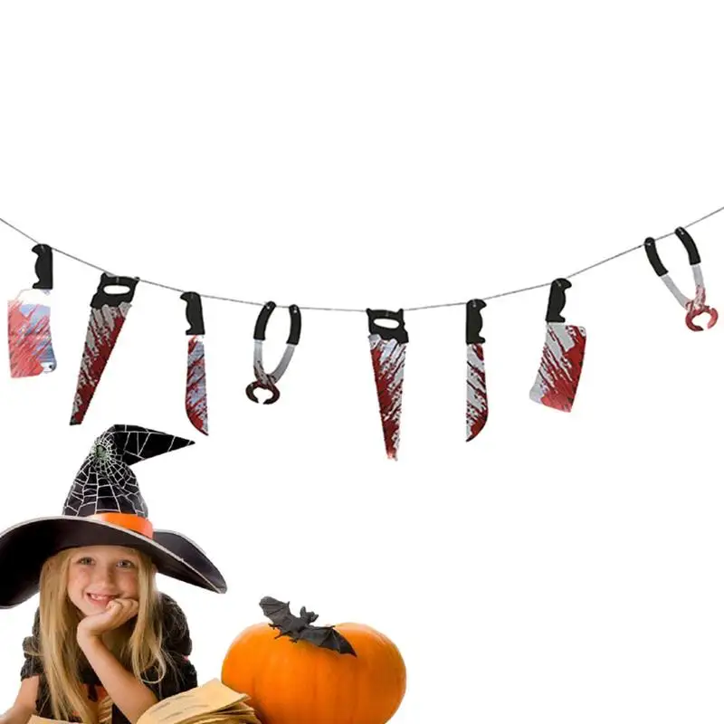 8 Pz/12 Pz Halloween Pvc Sangue Coltello Banner Horror Spettrale Casa Stregata Appeso Coltello Ghirlanda Banner Halloween Party Banner