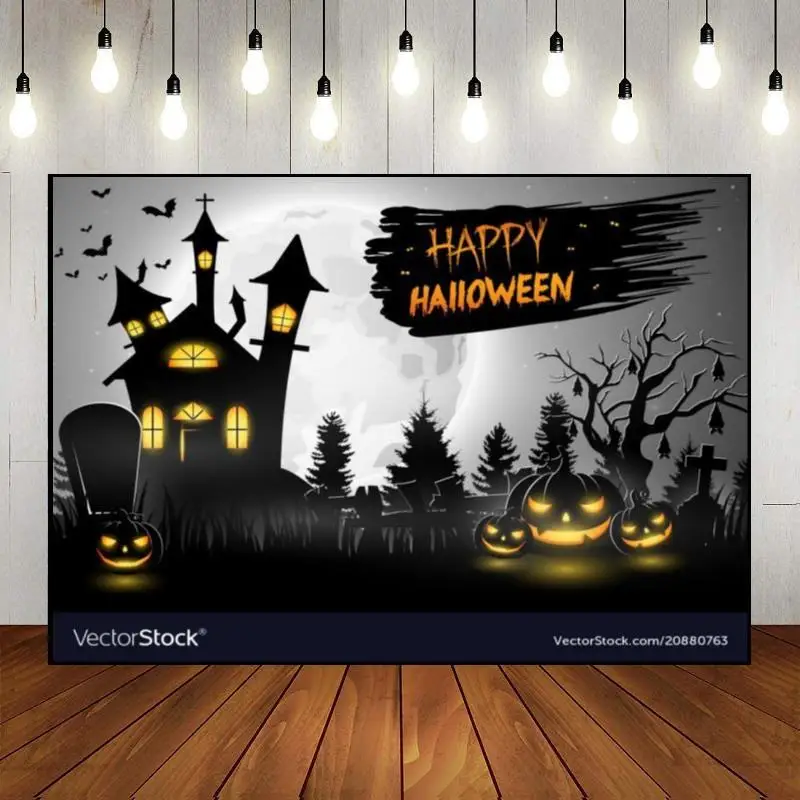 Sfondo Di Halloween Strega Baby Shower Goblin Birthday Decoration Spooky Custom Background Night Photo Bloodstain Bat Lantern