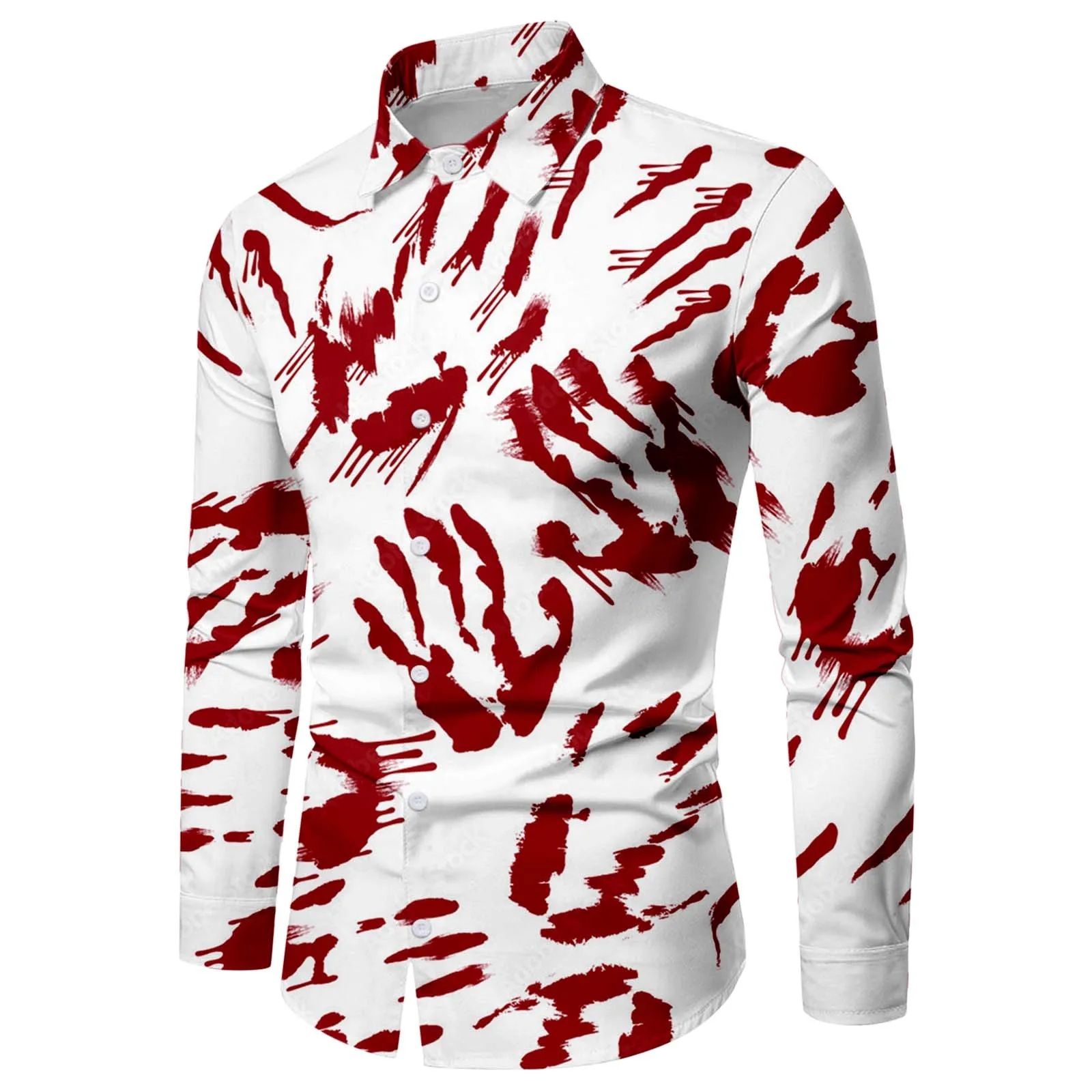 Camicia Da Uomo Halloween Bloodstain Stampato Overshirt Manica Lunga Colletto Rovesciato Camicie Costume Pearl Snap Party Undies Camisas