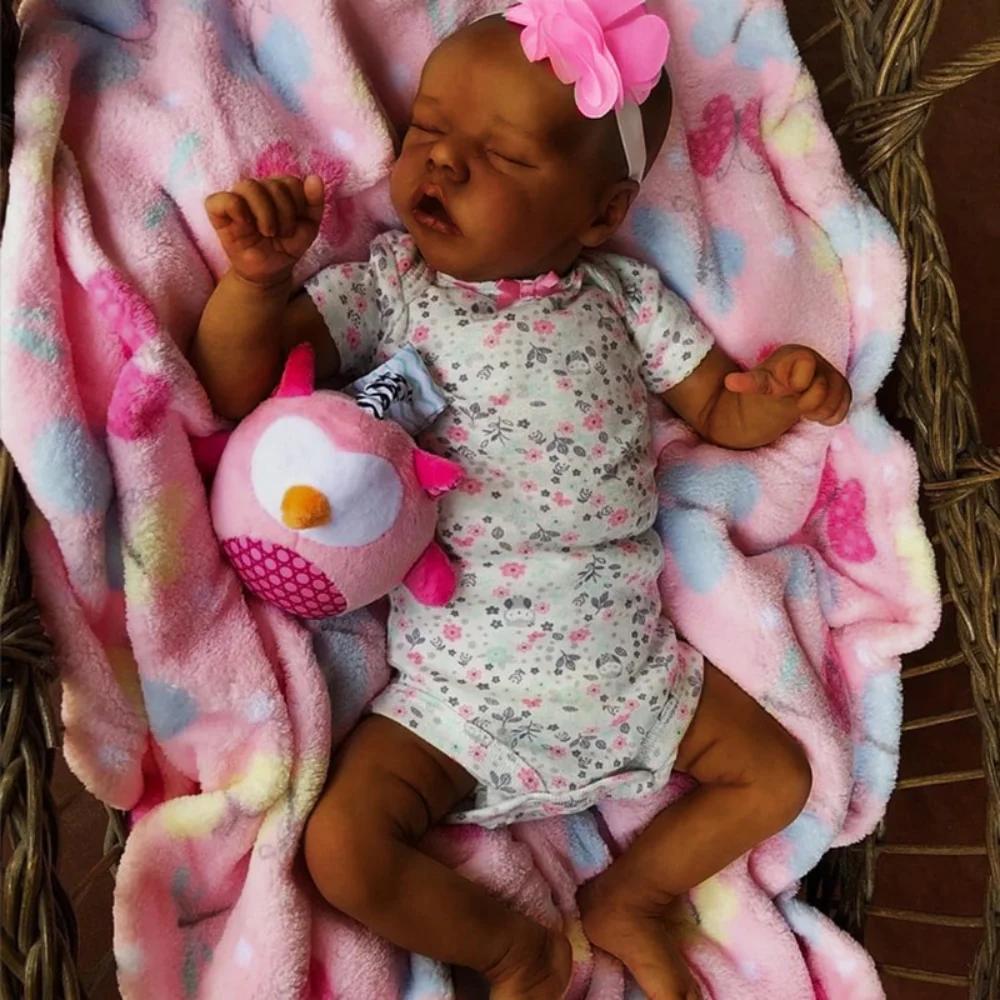 43Cm Reborn Baby Doll Twin A African Black Dolls Neonato Sleeping Baby Soft Cuddly Bebe Reborn Dolls Toys For Girls