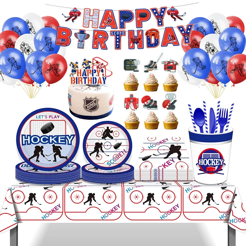 Ice Field Hockey Party Stoviglie Usa E Getta Piatti Di Carta Tazze Palloncini Banner Bunting Flag Kids Baby Shower Birthday Party Decor