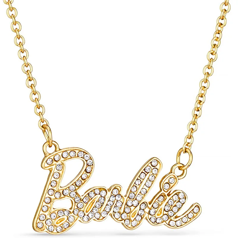 Kawaii Barbie Crystal Script Logo Collana Lega Di Metallo Ciondolo Diamante Ciondolo Collana Accessori Ragazza Regalo