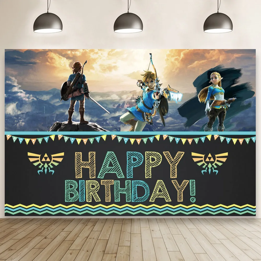 Cartoon Adventure Background Zelda Boys Birthday Party 3D Game Decor Cake Background Photography Studio Banner Booth Poster
