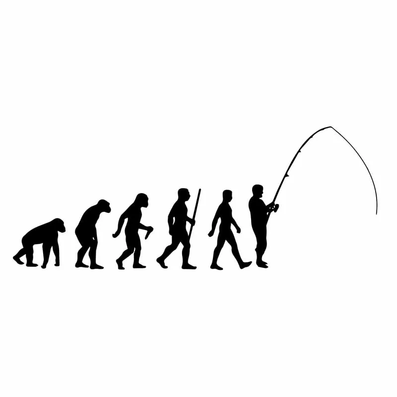 18Cm * 7Cm Fishing Evolution Car Sticker Decalcomania Impermeabile Kk Vinyl Art Fly Fish Ape To Man Accessori Per Auto Nero/Bianco