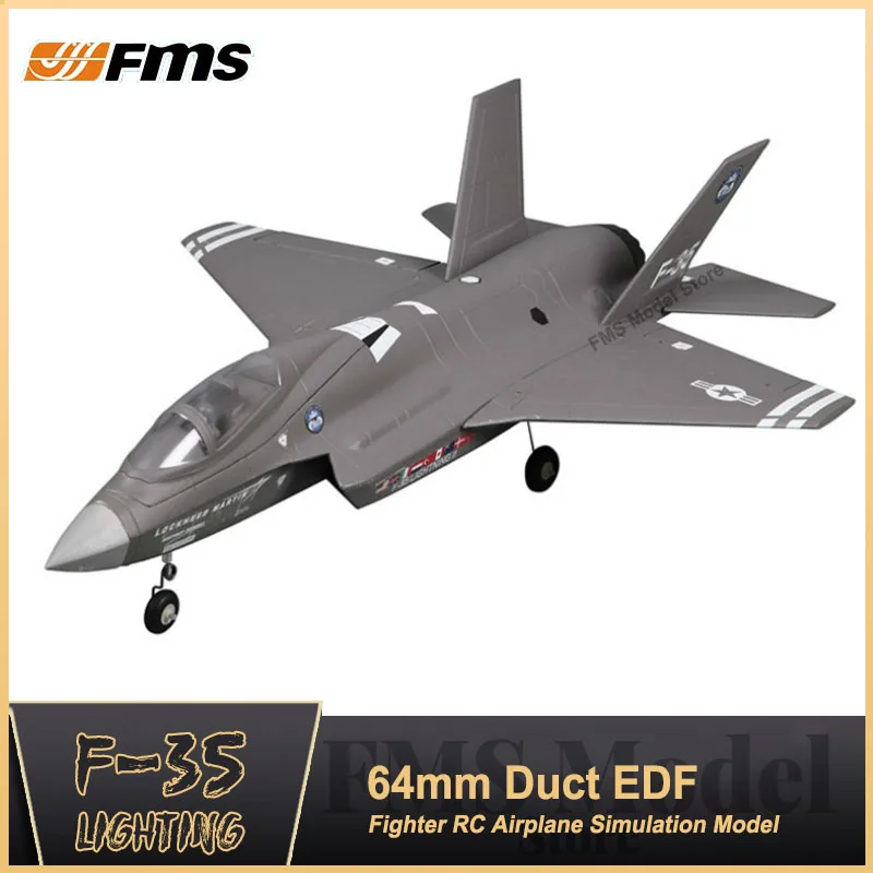 Fms Rc Airplane 64Mm F35 F-35 V2 Pnp Lighting Ventilatore Canalizzato Edf Jet Grey Scale Warbird Model Hobby Plane Aircraft Avion Epo Foam