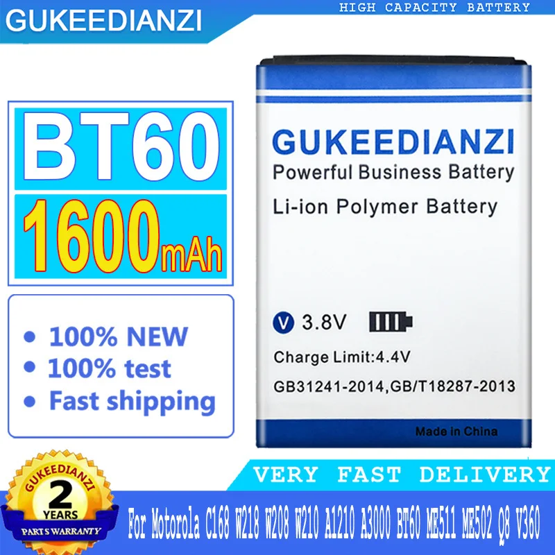 Bt60 Batteria Ad Alta Capacità 1600Mah Per Motorola Moto Ic902 Krzr K1M C168I C290 Rizr Z6Tv Rokr Z6M Surf A3100 Batterie Del Telefono