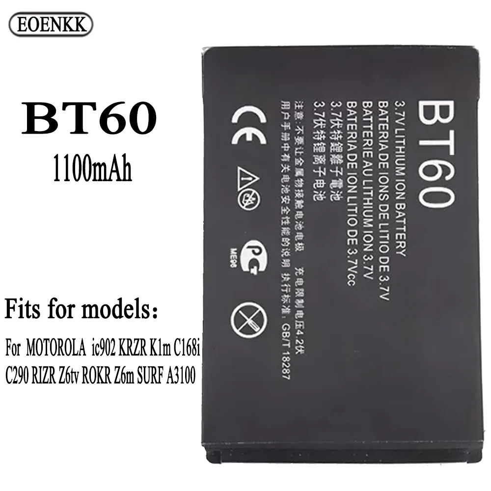 Batteria Bt60 Per Motorola Moto Ic902 Krzr K1M C168I C290 Rizr Z6Tv Rokr Z6M Surf A3100 Batterie Di Capacità Originale Bateria