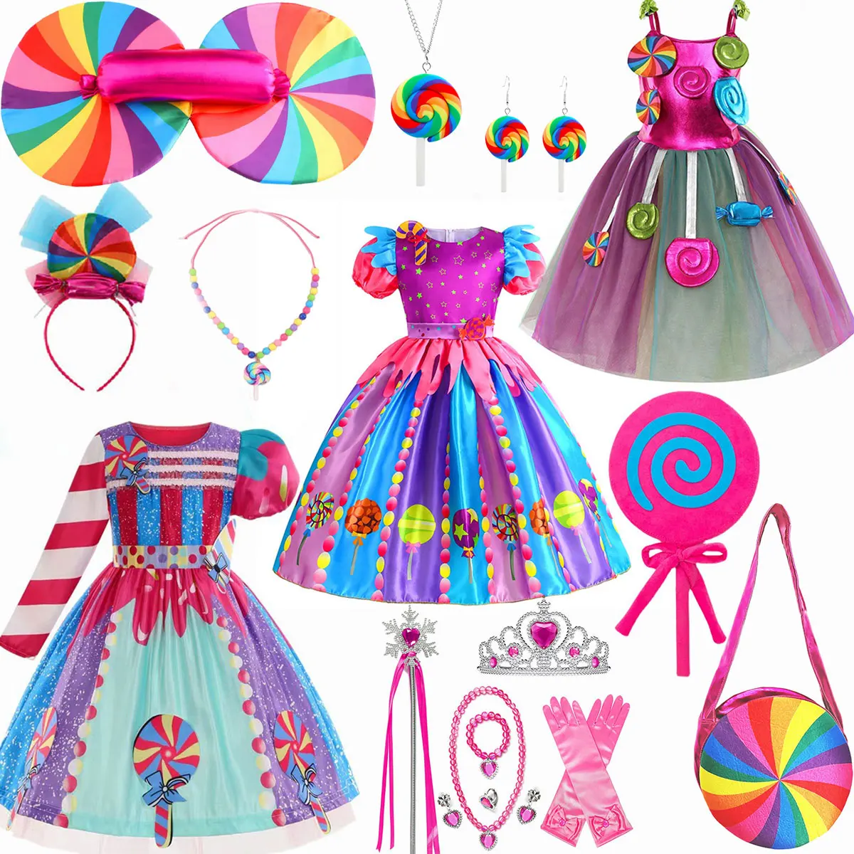 Costumi Per Ragazze 2024 Purim Lollipop Costume In Costume Di Natale Bambi Candy Fairy Dress Cosplay Rainbow Vestidos Sweet Girls