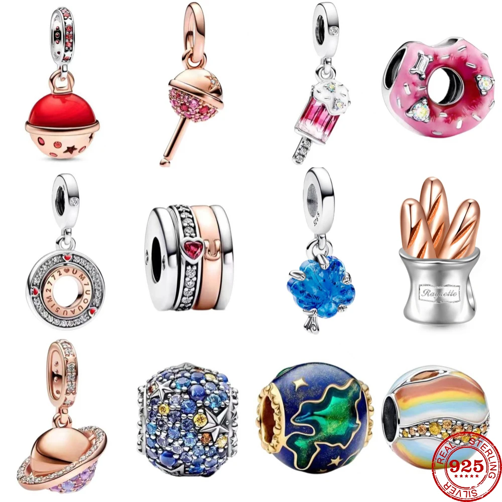 925 Sterling Silver Donut Lollipop Ghiacciolo Earth Love Ciondolo Charm Bead Fit Braccialetto Pandora Originale Gioielli Fai Da Te Per Le Donne