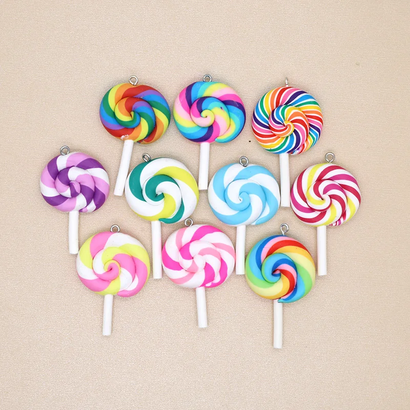 10 Pz/Lotto Big Colorful Rainbow Lollipop Charms Resina Flatback Cibo Orecchino Portachiavi Ciondolo Risultati Dei Monili Charms Fai Da Te