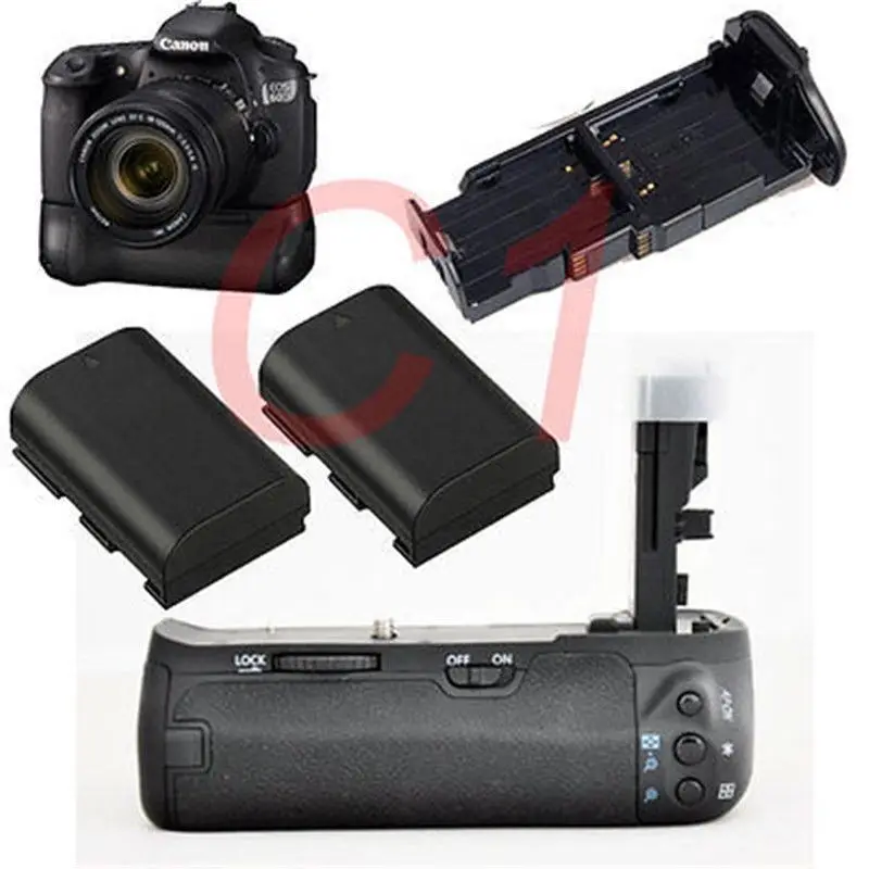 Supporto Della Presa Della Batteria Della Macchina Fotografica Di Jintu + 2Pcs Lp-E6 Ricarica Batteria Per Canon Eos 60D 60Da 60D-A Sostituzione Bg-E9