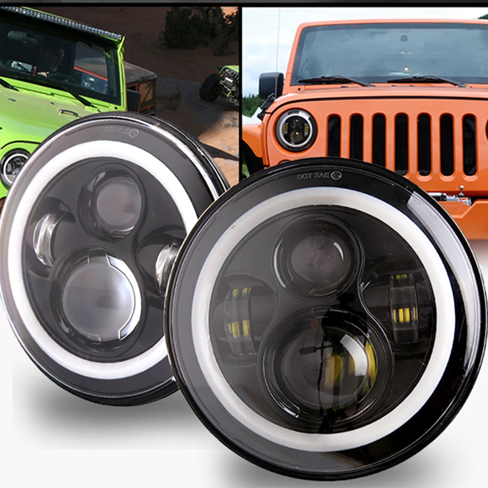 2Pcs Car Led Headlight Off Road Car Led Lamp H4 7 Pollici H4 Led Headlight Angel Eyes Per Jeep Wrangler Offroad 4X4 Suzuki
