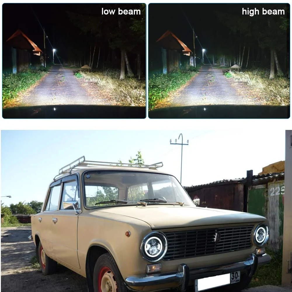 2Xlada Niva Urban 7Inch Led Headlight Light Halo Angle Eyes Drl Headlamp For Jeep Wrangler Off Road Niva Lada 4X4 Suzuki Samura