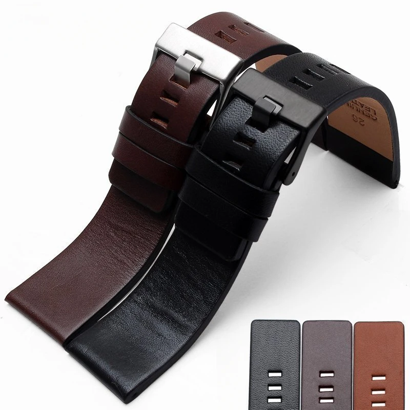 Cinturini Da Caffè Neri In Vera Pelle Per Diesel Dz7332 Dz7314 Dz7311 24 26 27 28 30 32Mm Comodi Accessori Morbidi Da Uomo