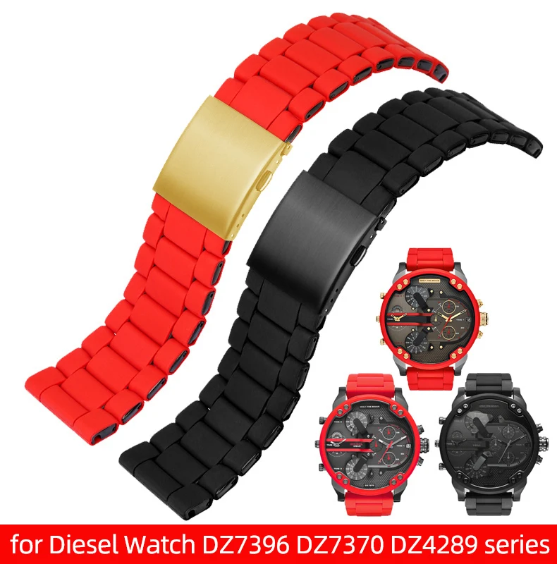 Cinturino Per Orologio Con Cinturino In Gomma Siliconica Nera Rossa 28Mm Per Diesel Dz7370 Dz7314 Dz7401 Dz7430 Dz7396 Cinturino Per Orologi Da Uomo