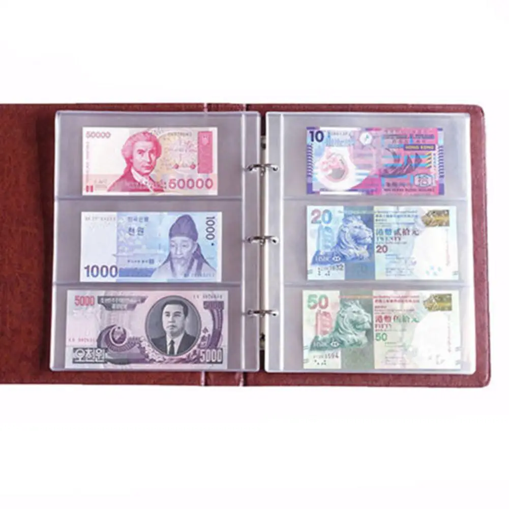 1 Foglio 3 Tasche Album Pagine Carta Moneta Fattura Nota Collezione Porta Valuta