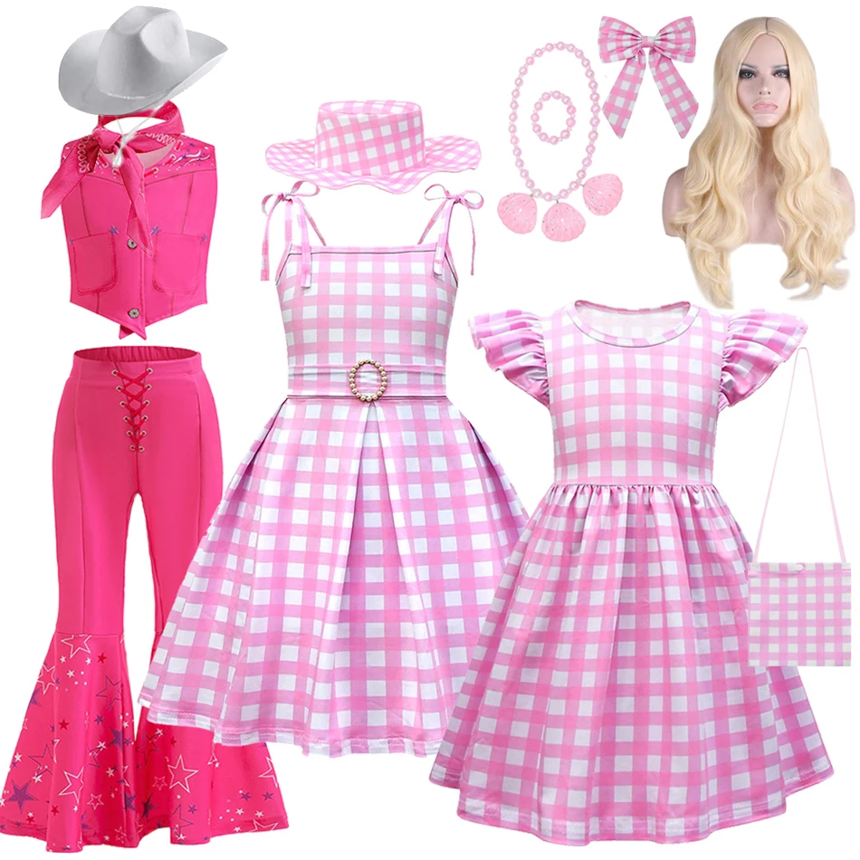 2023 Hot Movie Barbi Girls Dress Costume Cosplay Clothes Bambini Pink Halloween Party Carnival Kids Party Wear