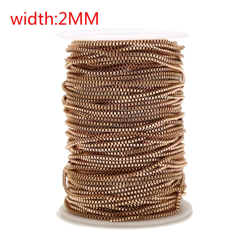 2Mm Width Rose Gold Color Stainless Steel Box Link Italian Chain For Diy Jewelry Making Necklaces Chains Findings Top Quality
