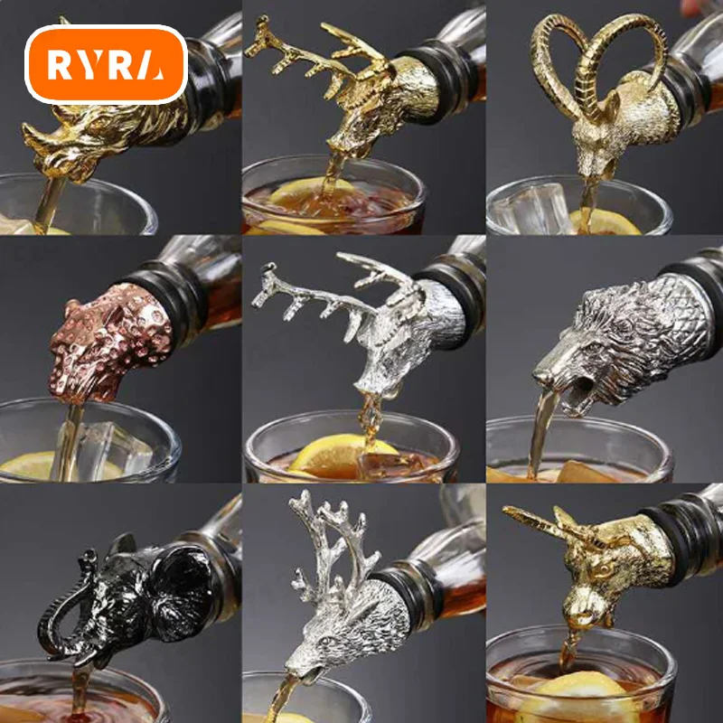 Dispenser Per Vino Jagermeister In Lega Di Zinco Cervo Alce Testa Di Leone Bocca Versatore Di Vino Estrattore Di Vini Versatori D'Argento Accessori Da