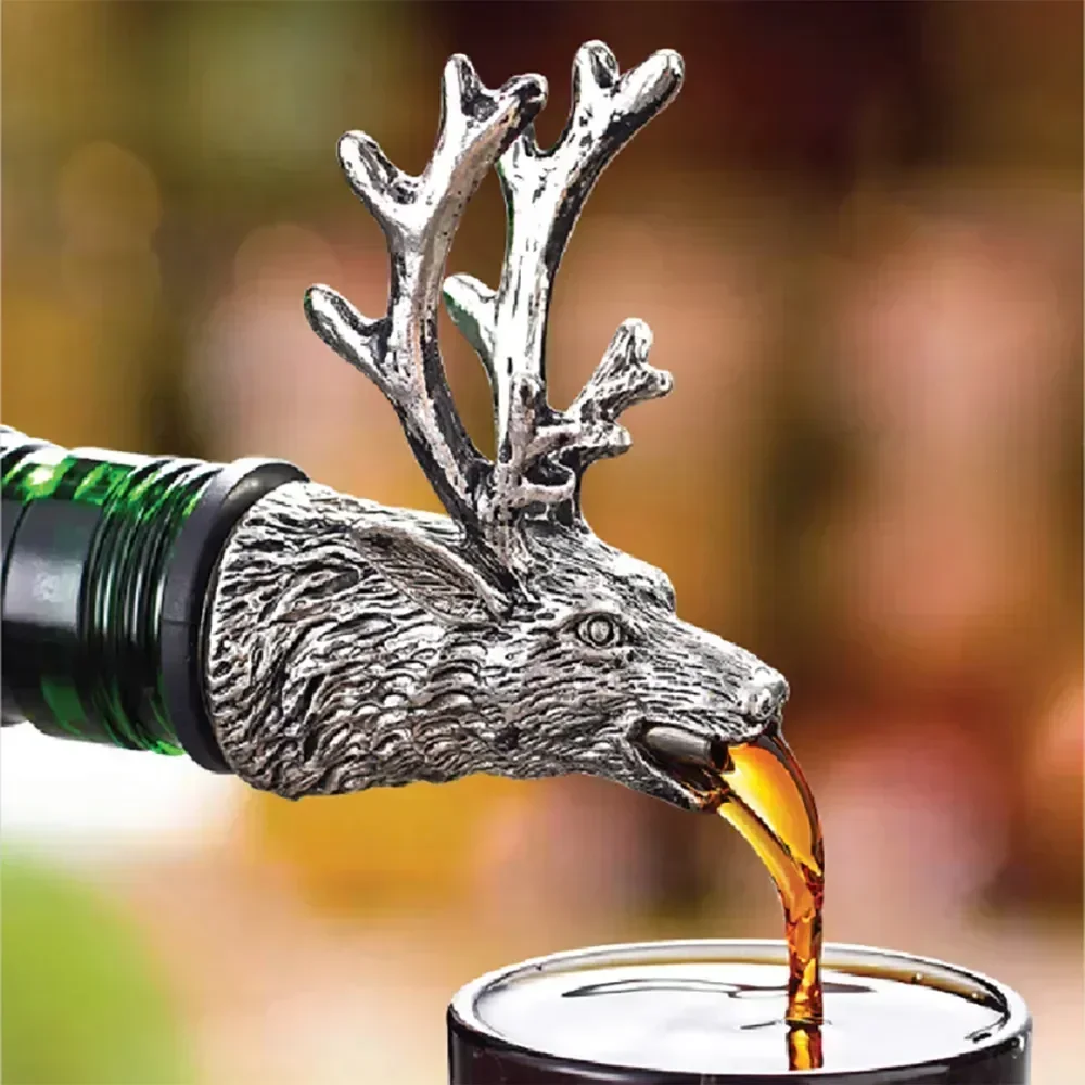 1 Pz In Lega Di Zinco Cervo Testa Di Alce Bocca Versatore Di Vino Estrattore Di Vini Versatori D'Argento Accessori Da Bar Dispenser Per Vino Jagermeis