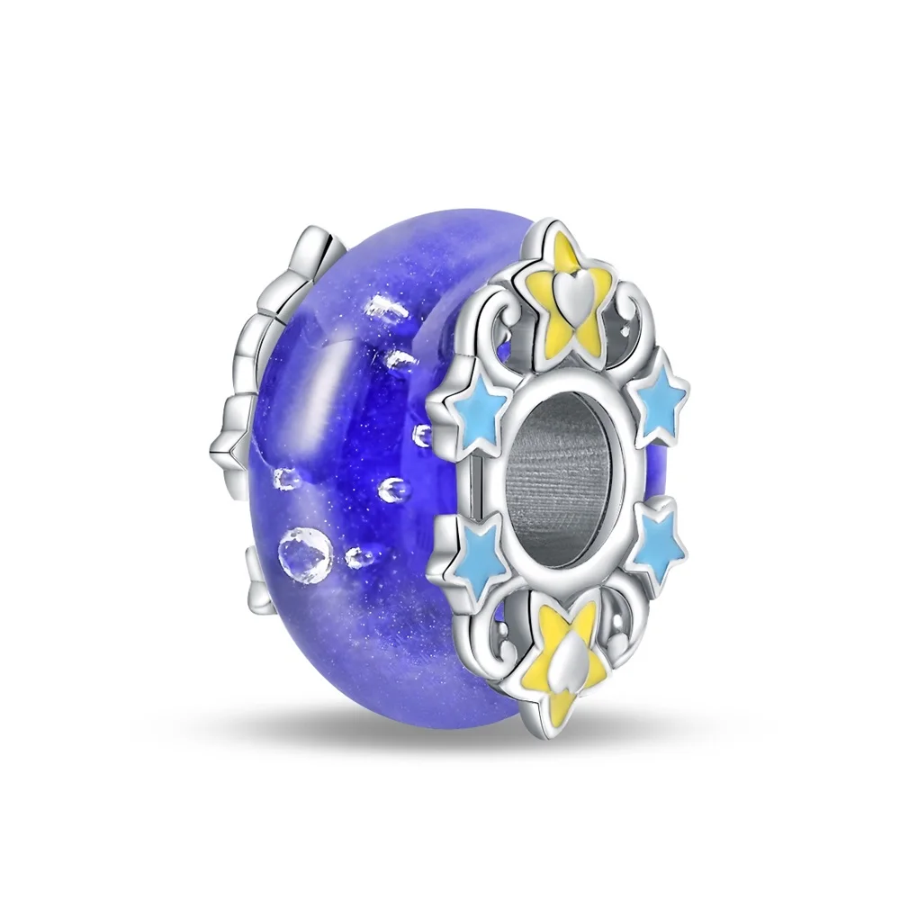 Trendy 925 Pure Silver Blue Wishing Star Murano Glass Charm Fit Pandora Bracciale Regalo Di Gioielli Di Compleanno Da Donna