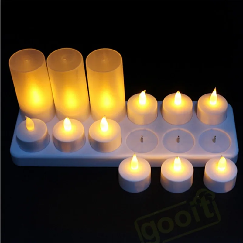 12 Pezzi, Flickering Giallo Mumlar, Senza Fiamma Candela Led, Ricaricabile Velas De Led, Battery Operated Tè Luci Di Natale