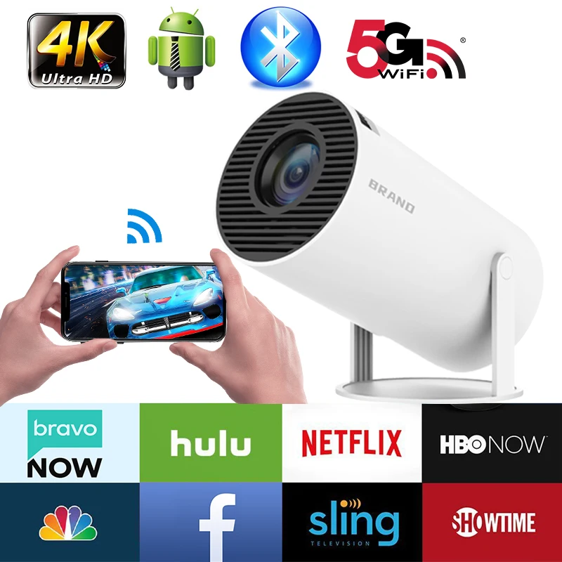 2023 Hy300 Smart Projector Android 11.0 Mini Portable 5G Wifi Home Cinema 720P Per Samsung Apple Outdoor 1080P 4K Movie Hdmi