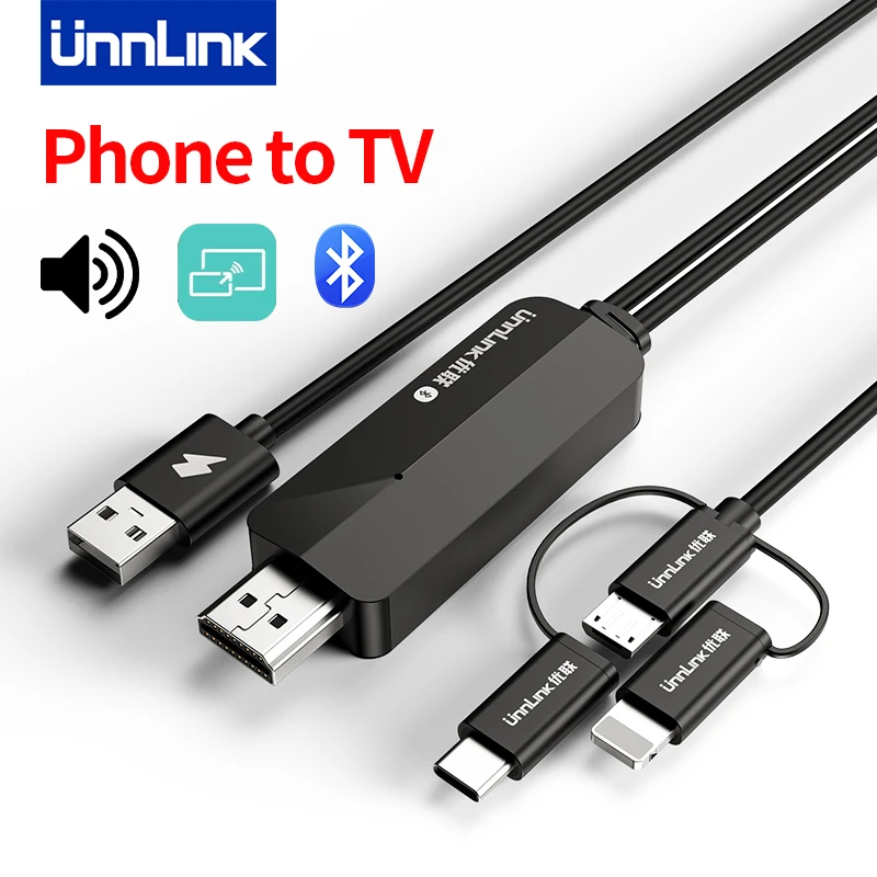 Unnlink Telefono A Tv Cavo Mirror Cast Android Lightning Phone To Hdmi Converter Con Audio Bluetooth Per Iphone Samsung