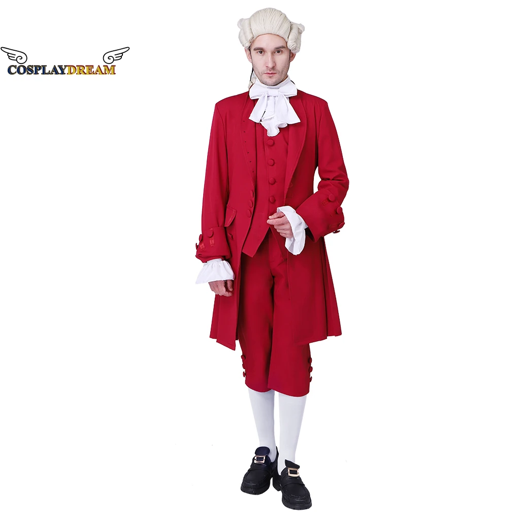 Costume Cosplay Militare Coloniali Hamilton Red Hamilton Officer Outfit Cappotto Pantaloni Gilet Camicia Set George Washington Uniforme Suit