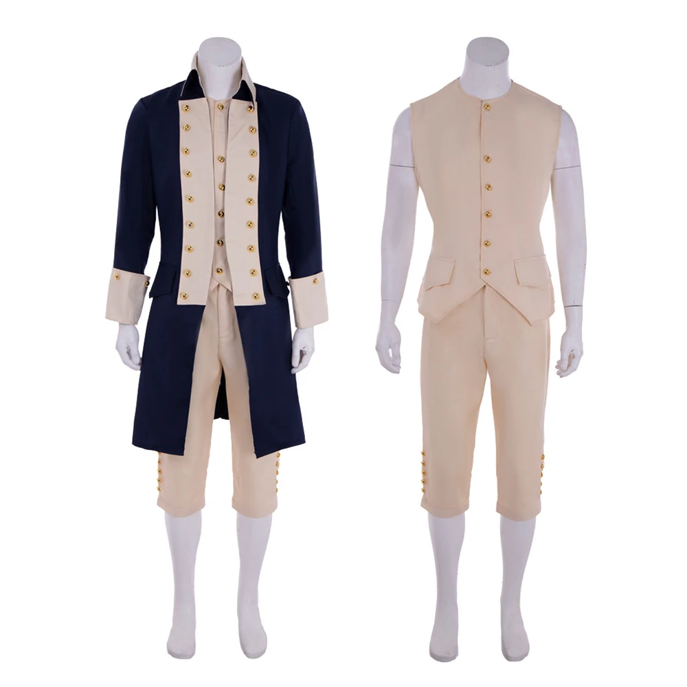 Medievale Coloniale Hamilton Uniforme 18Th Century Men'S Trench Vest Suits Halloween Carnival Party Cosplay Officer Costume
